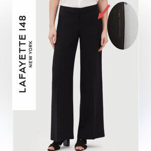 Lafayette 148 New York Manhattan Black Wide-Leg Pants Size 8 Zipper pockets